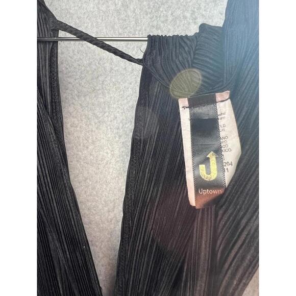 Black Plisse Pleated Wide-Leg Jumpsuit S Sleeveless V-Neck Travel Boho Chic - Picture 5 of 7